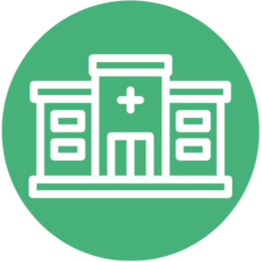 Krankenhausgebäude mit medizinischem Kreuz