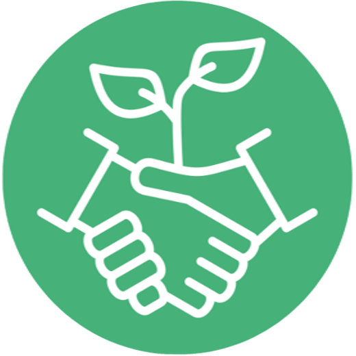 Handschlag mit wachsender Pflanze als Symbol für nachhaltige Zusammenarbeit